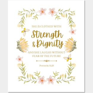 Proverbs 31:25 Bible Verse For Women - Clothed With Strength & Dignity Posters and Art